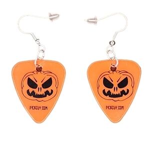 Orange Spooky Pumpkin Guitar Pick Earrings Surgical Stainless Steel with Bag